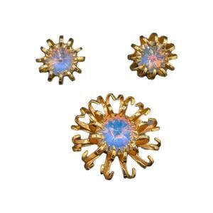 SARAH COVENTRY Swarovski Rivoli Crystals Mystic Blue Brooch Earrings Set